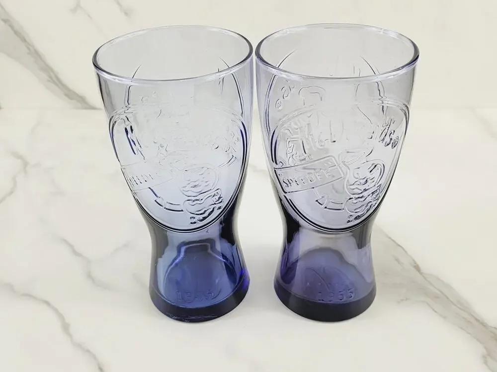 McDonald's Blue Purple Tall Glass 1955 Drinking Glasses 6 1/2